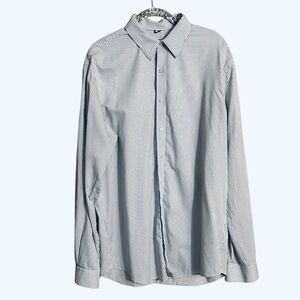 Kenneth Cole Blue and White Striped Casual Button Down Shirt Relaxed Fit Large